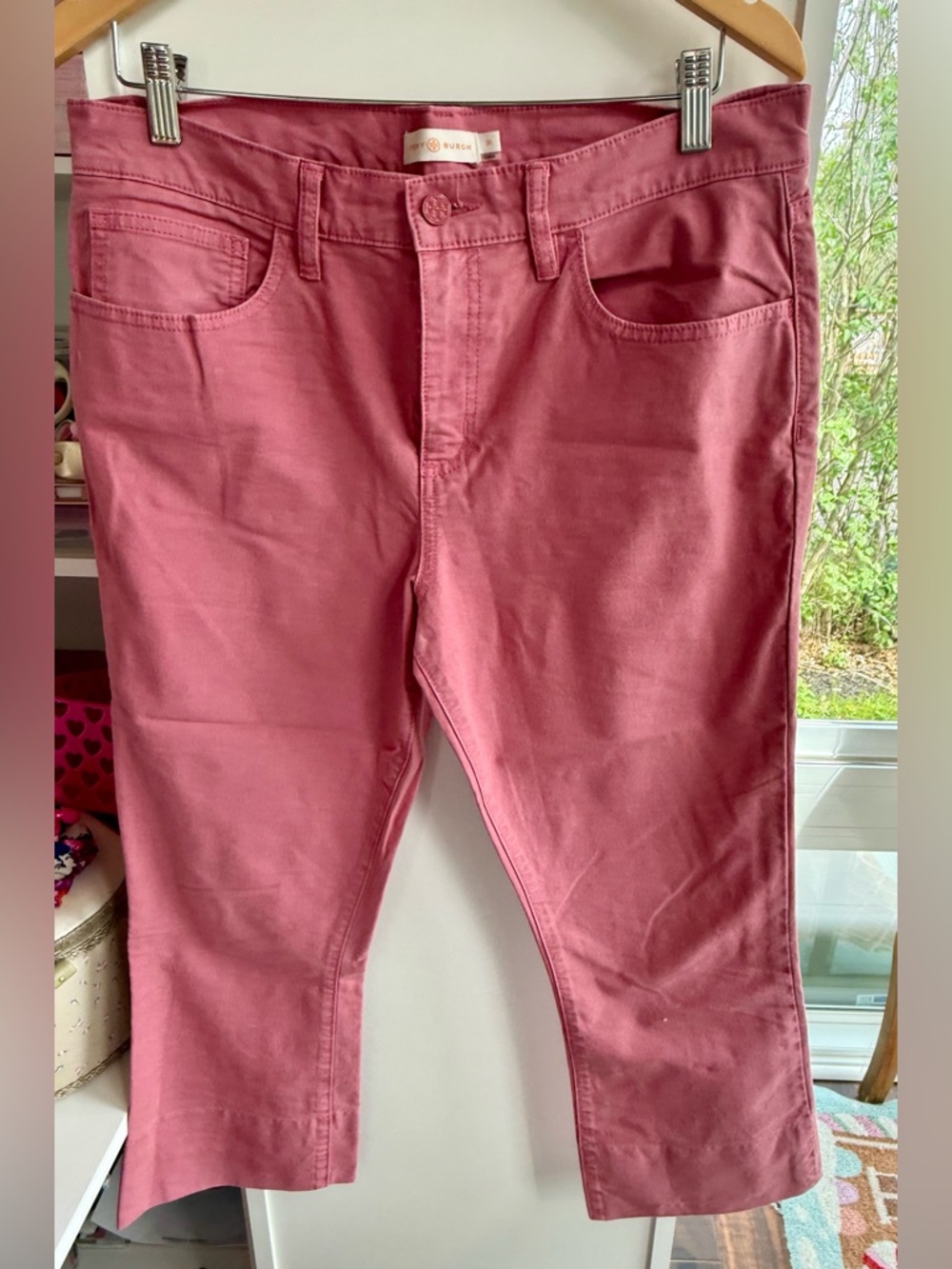 Tory Burch Cropped Straight Jeans Mauve Pink 31 Wide Hem Designer